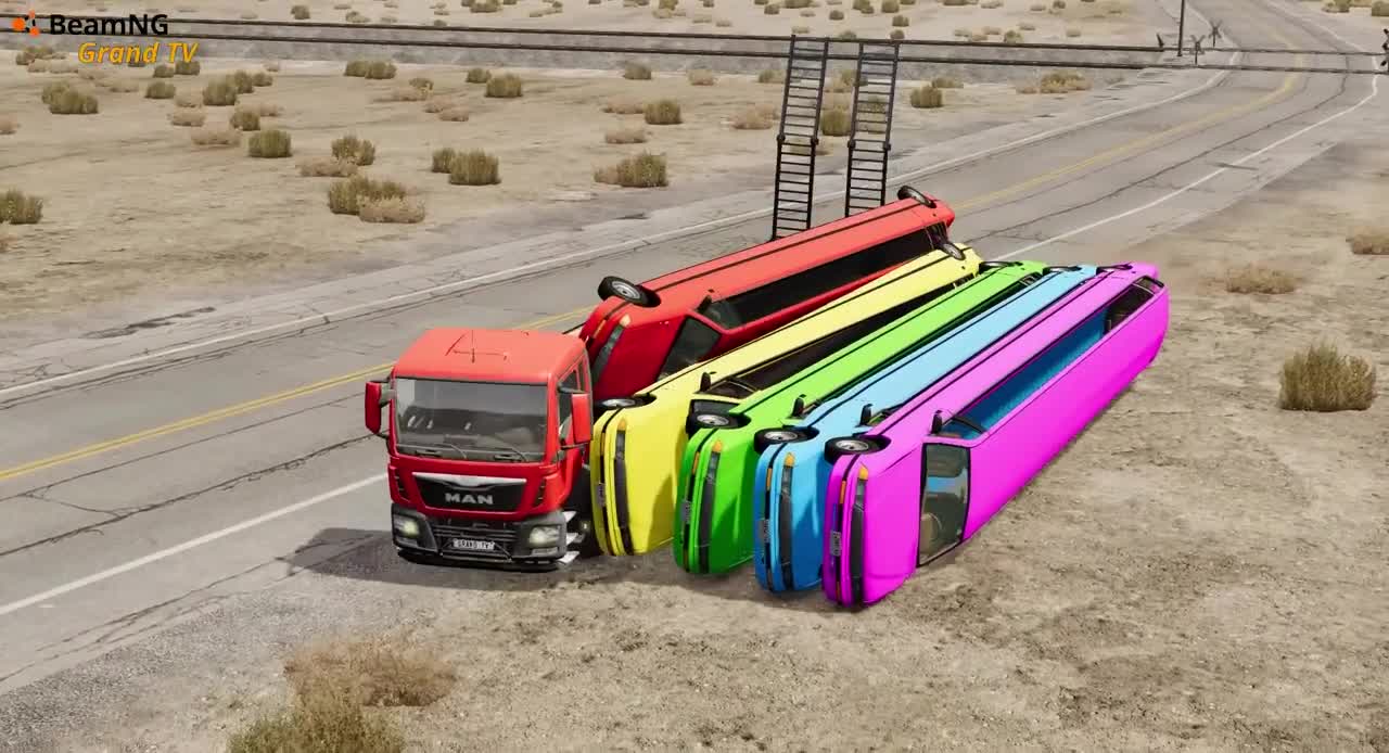 Flatbed Trailer Long Cars Transportation with Truck - Car vs Speed Bump vs Deep Water - BeamNG.Drive