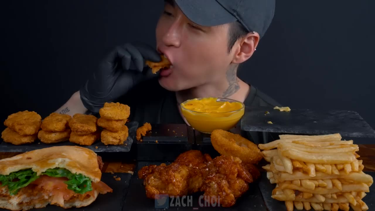 ASMR MUKBANG] Fast Food . Big Mac. Chicken Nuggets. Onion Rings. Chicken Sandwich. Wings. Fries