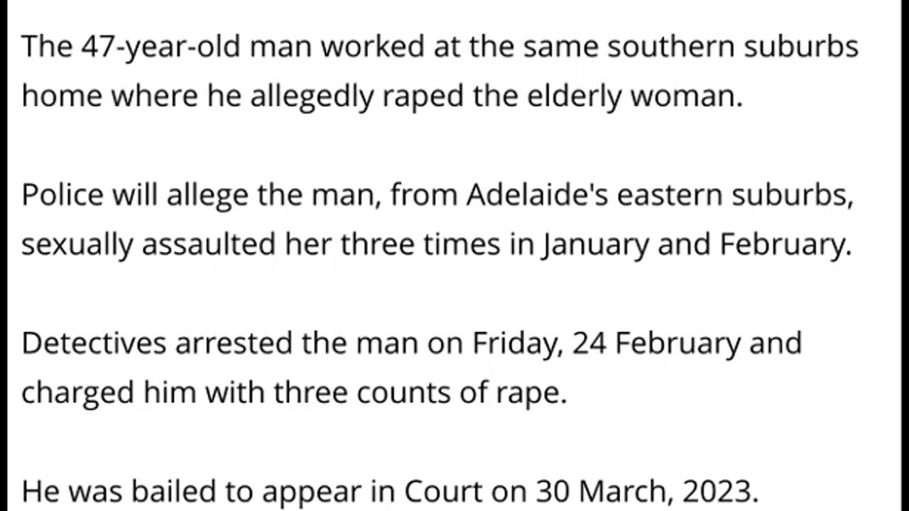 Elderly Woman Allegedly R*ped By Worker At Adelaide Aged Care Home 3 Times In The Past 2 Months