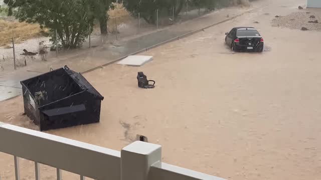 Mattress Floats And Moves On Heavy Flooding Caused By Rains In Utah, USA