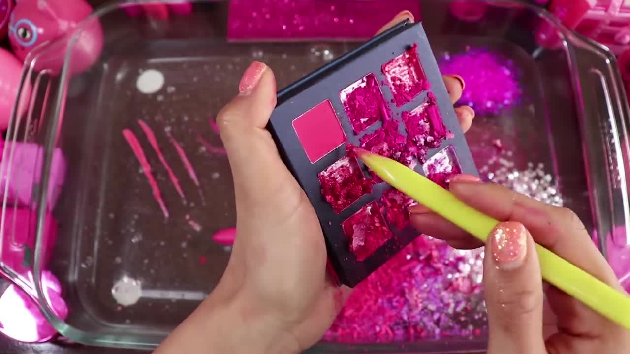 "Big Mega PINK!"Mixing "Neon Pink"Makeup,More Stuff Into slime!Most Satisfying Slime Video.