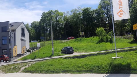 Filming from the bus station at Miechów, Poland