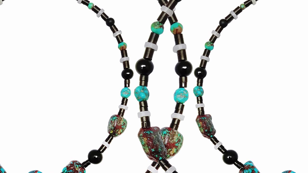 Irregular Natural turquoise with mop beads and smooth onyx beads heishi beads handmade03