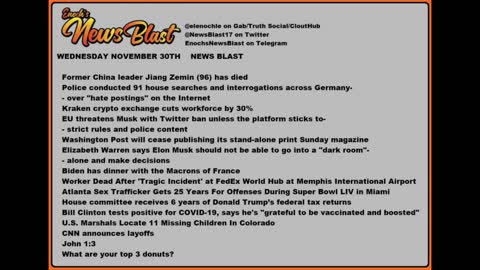 Wednesday, November 30, 2022 News Blast. #Enoch #NewsBlastReading #NBR