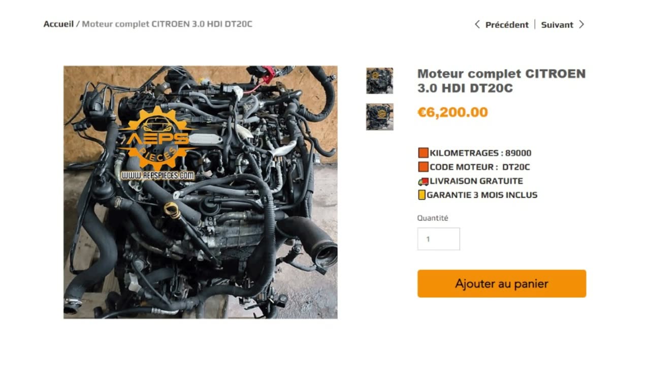 AEPSPIECES.COM - Moteur complet CITROEN 3.0 HDI DT20C