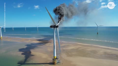 Wind turbine catches fire off British coast prompting evacuations