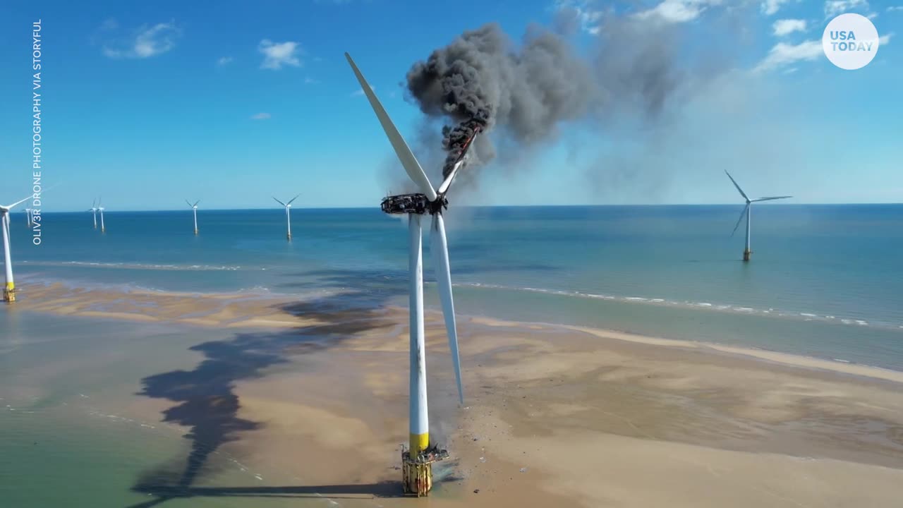 Wind turbine catches fire off British coast prompting evacuations