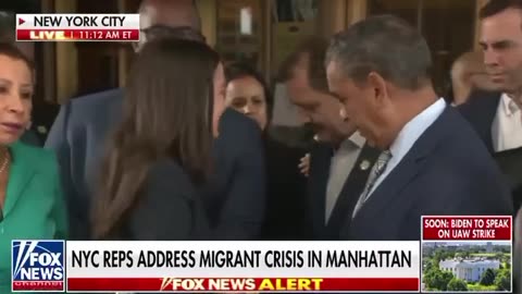 Chaos erupts as protesters confront top Democrats including AOC over migrants at NYC hotel.