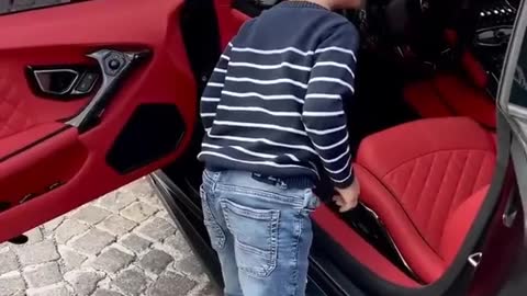Polite Lamborghini owner lets kid see inside