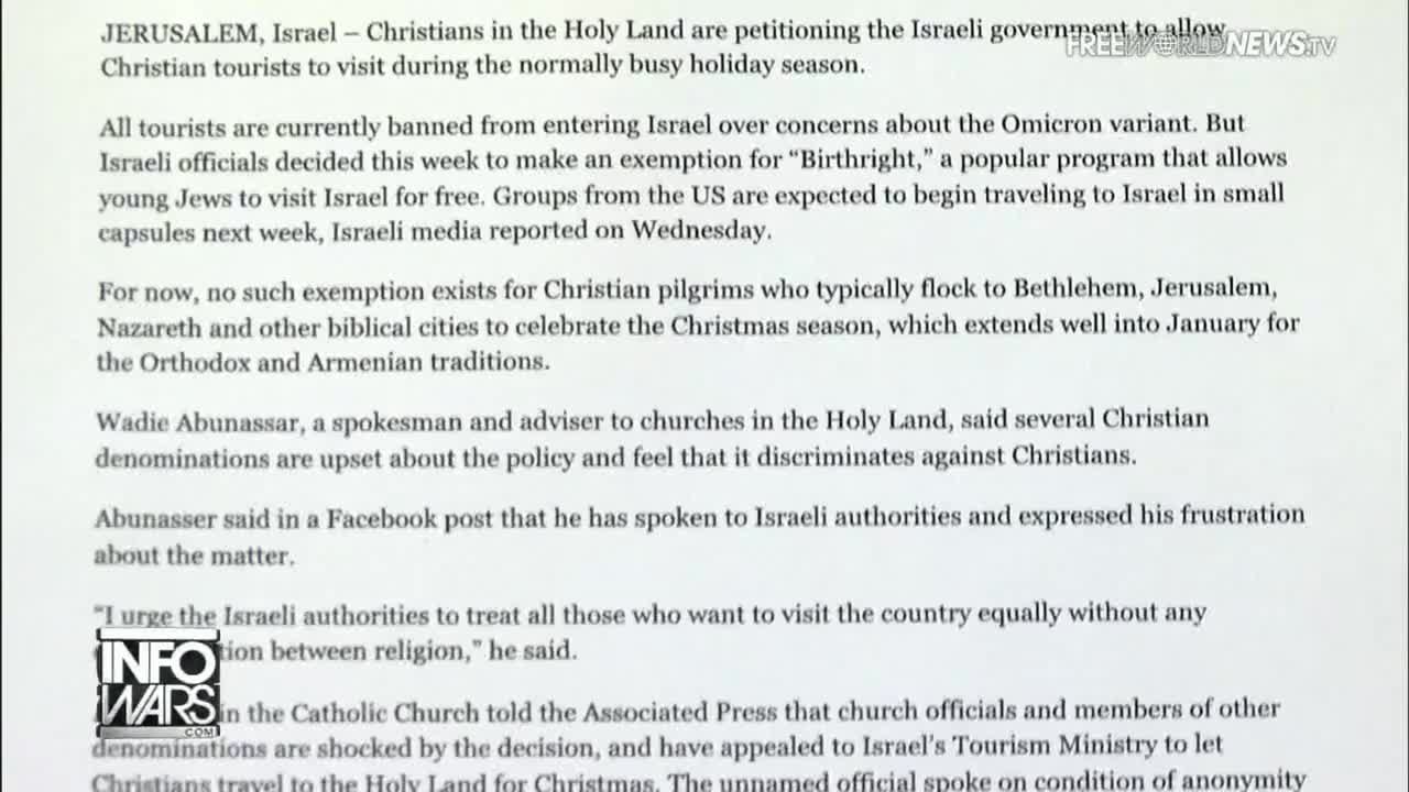 Israel Opens Up Travel - But Not For Christians