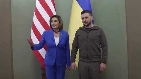 Watch the Awkward Moment When Nancy Pelosi Meets Zelensky in Kyiv
