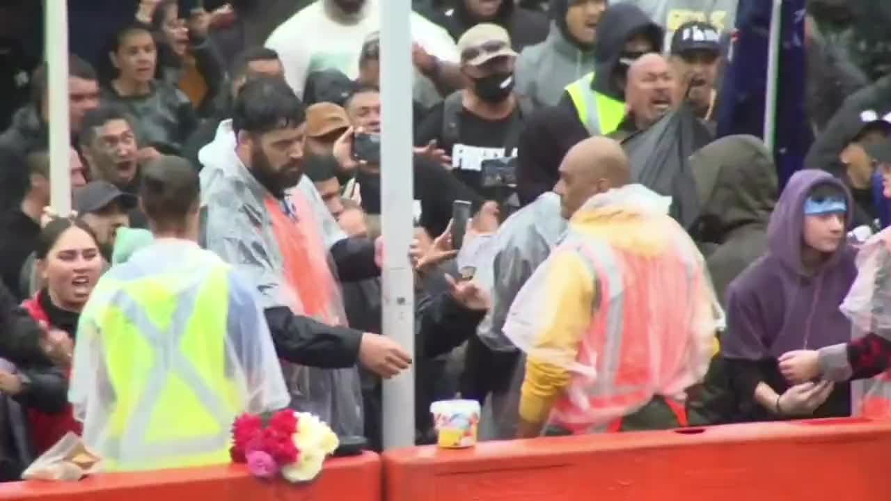 New Zealand natives perform the Haka dance at parliament