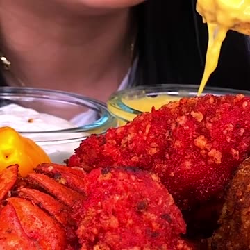 Giant Fried Lobster COVERED in Cheesy Hot Cheetos #asmr #eating #food #shorts