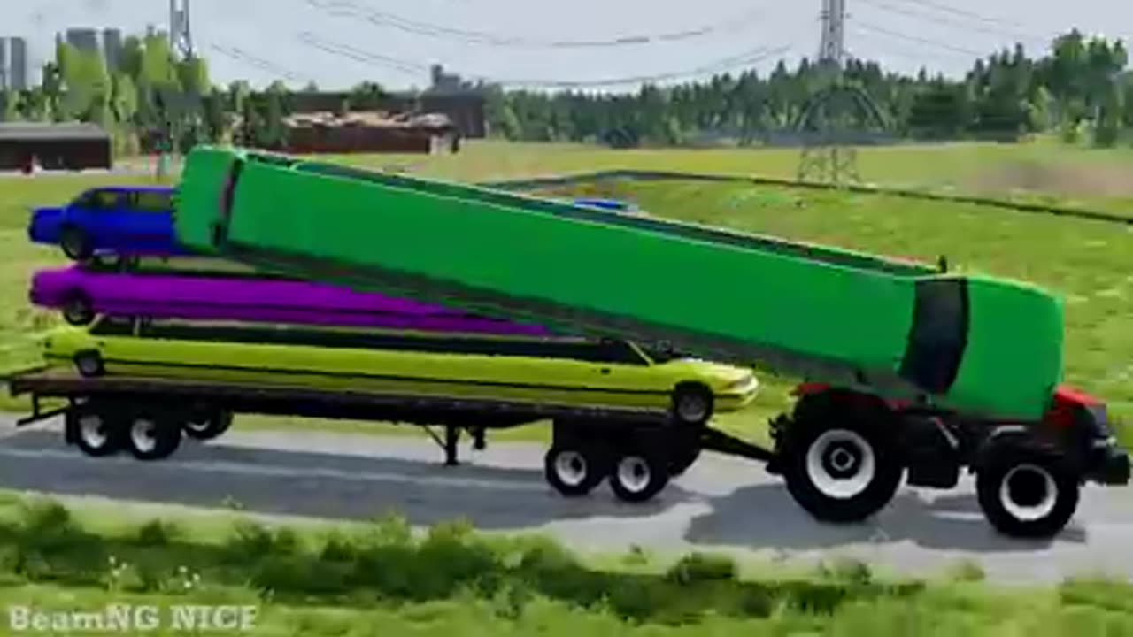 Four Super Long Cars With Rails And Tractor Truck Rescue - BeamNG.drive