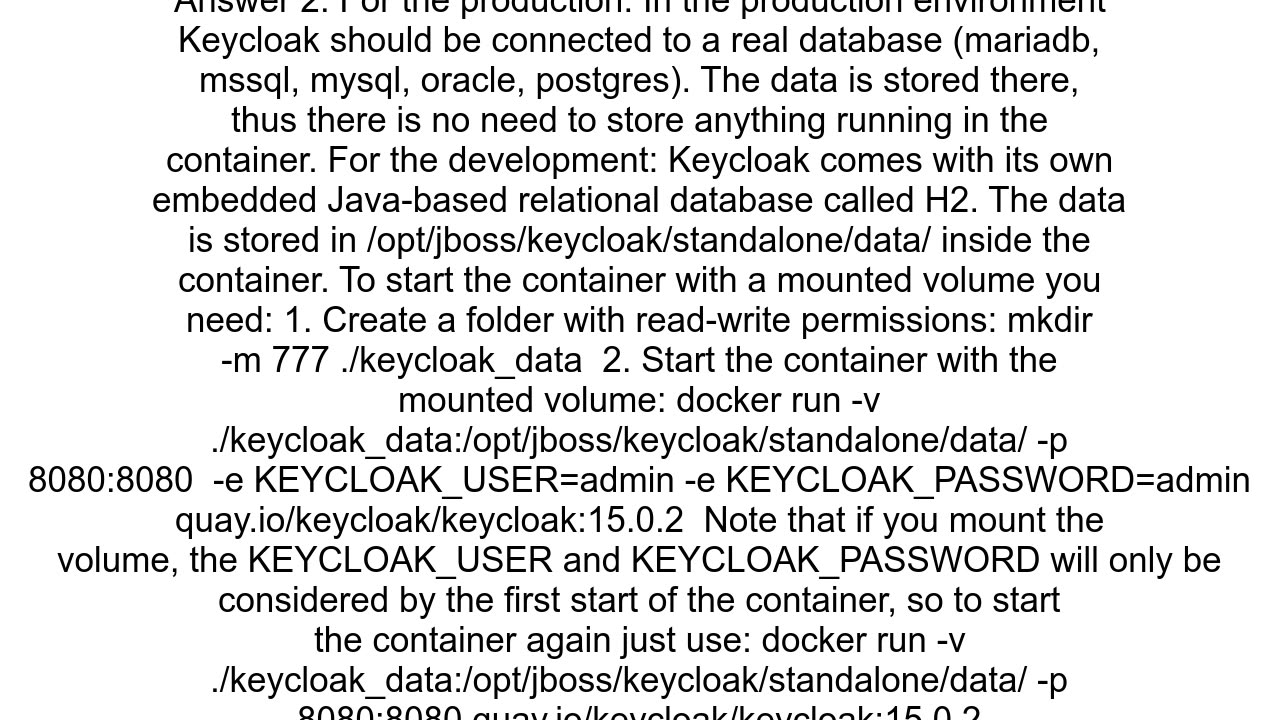 How to save the keycloak data when running inside docker container