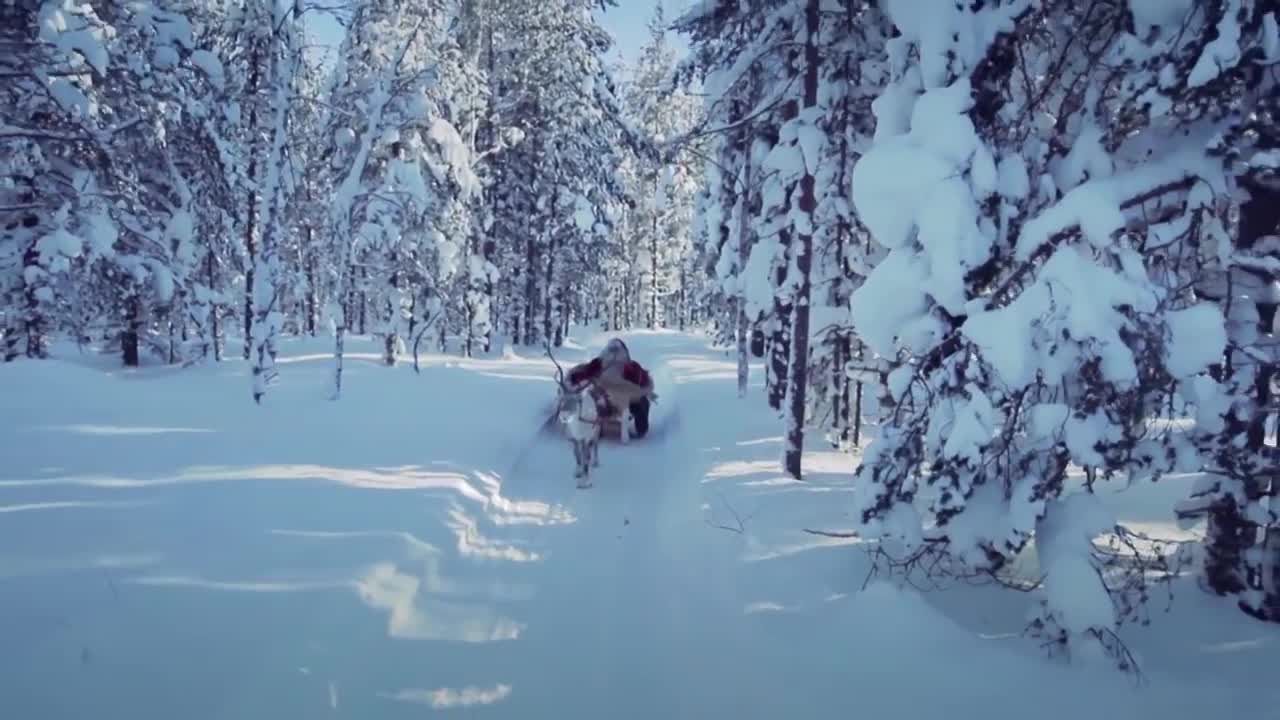 Santa Claus and Reindeer on the road_ Lapland Finland Rovaniemi real Father Christmas for families