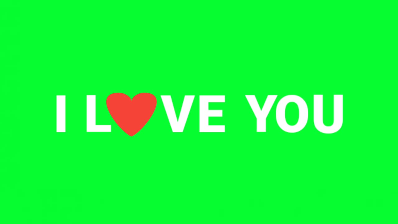 animated text I LOVE YOU moving on a green background