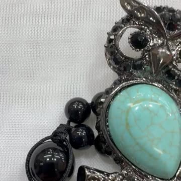 Handmade Braided Unique 6”~11” Bracelet with Crystal Owl, Onyx, Turquoise. Gift