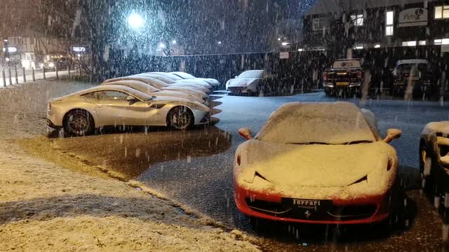 Ferrari Sports Car Parked While Snowing