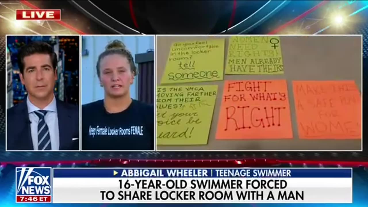 Jesse Watters - 16 Year old Abbigail Wheeler, Kicked off her Swim Team after Protesting a Naked Trans Man in the Women’s Locker Room