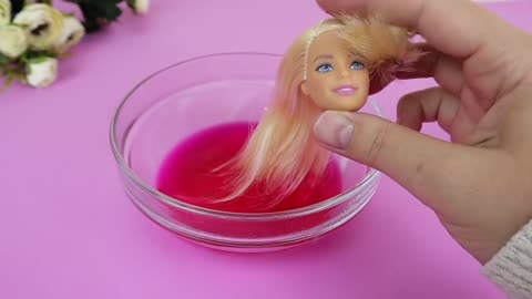 Barbie Dolls Makeover Transformation DIY Miniature Ideas for Barbie Wig, Dress Faceup-5