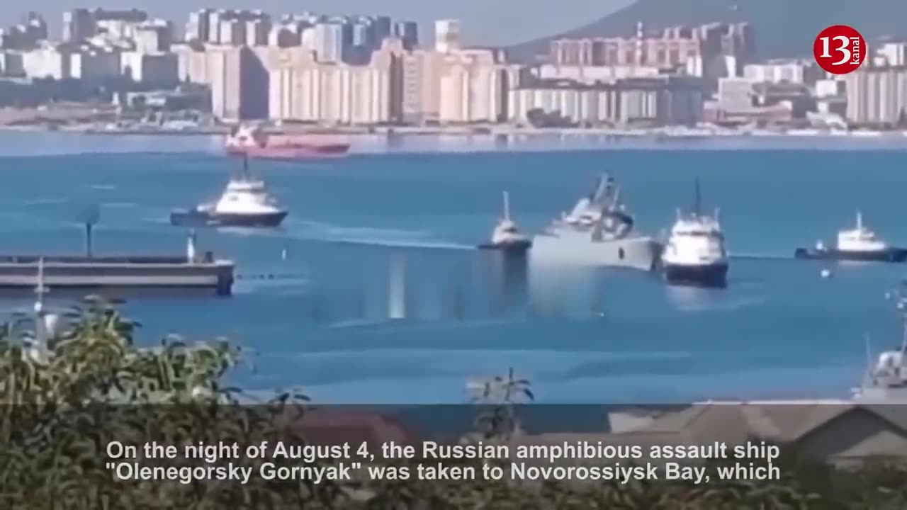 Russian amphibious assault ship shot by a Ukrainian drone may sink