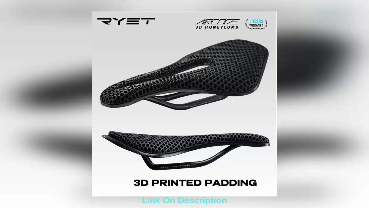 RYET 3D Printed Bicycle Saddle Ultralight Carbon Fiber Hollow Comfortable