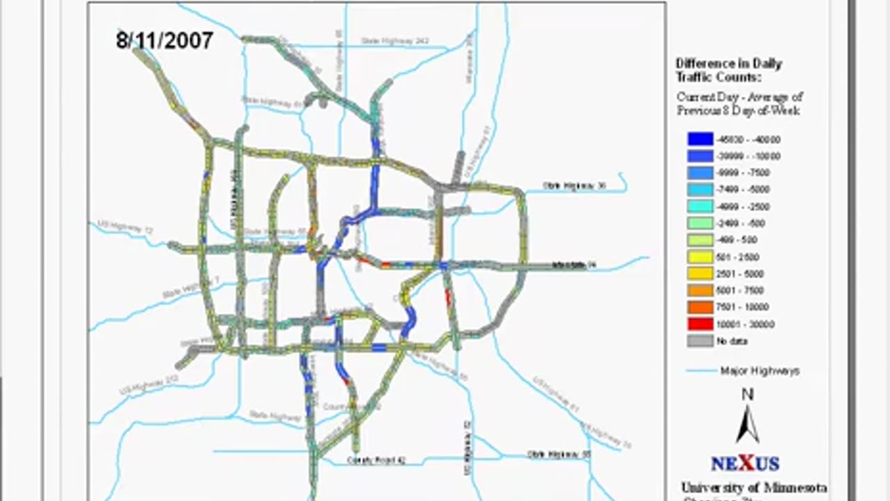 I-35W Bridge Collapse: Difference in Daily Traffic Counts after - before