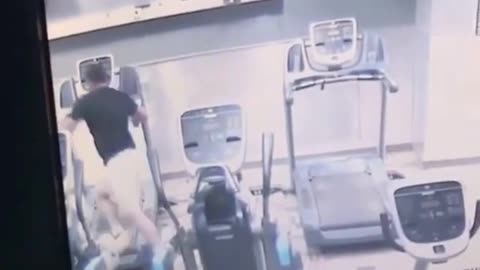 Man caught on camera running over treadmill falling down