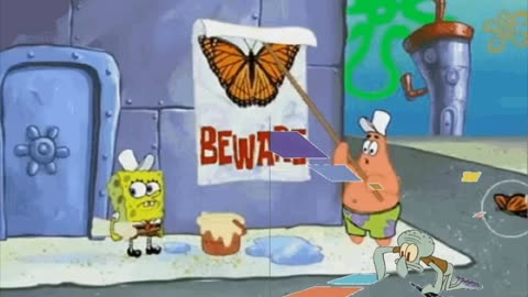 Squidward Is Playing With Tiles While SpongeBob And Patrick Hide From A Butterfly 🦋
