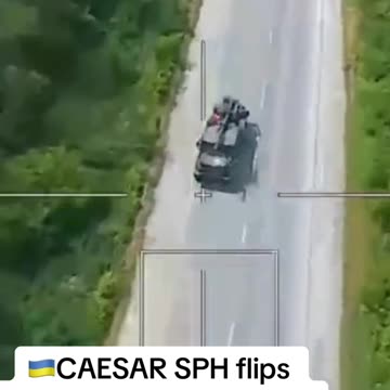Ukrainian CAESAR SPH flips while driver trys to save it from Russia Lancet kamikaze drone.