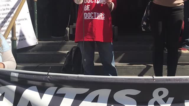 Dr Lynette Hatherley speaking at Melbourne Freedom Rally Saturday 1st October