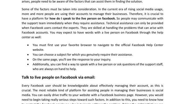 Speak To a Live Person at Facebook via Simple Steps