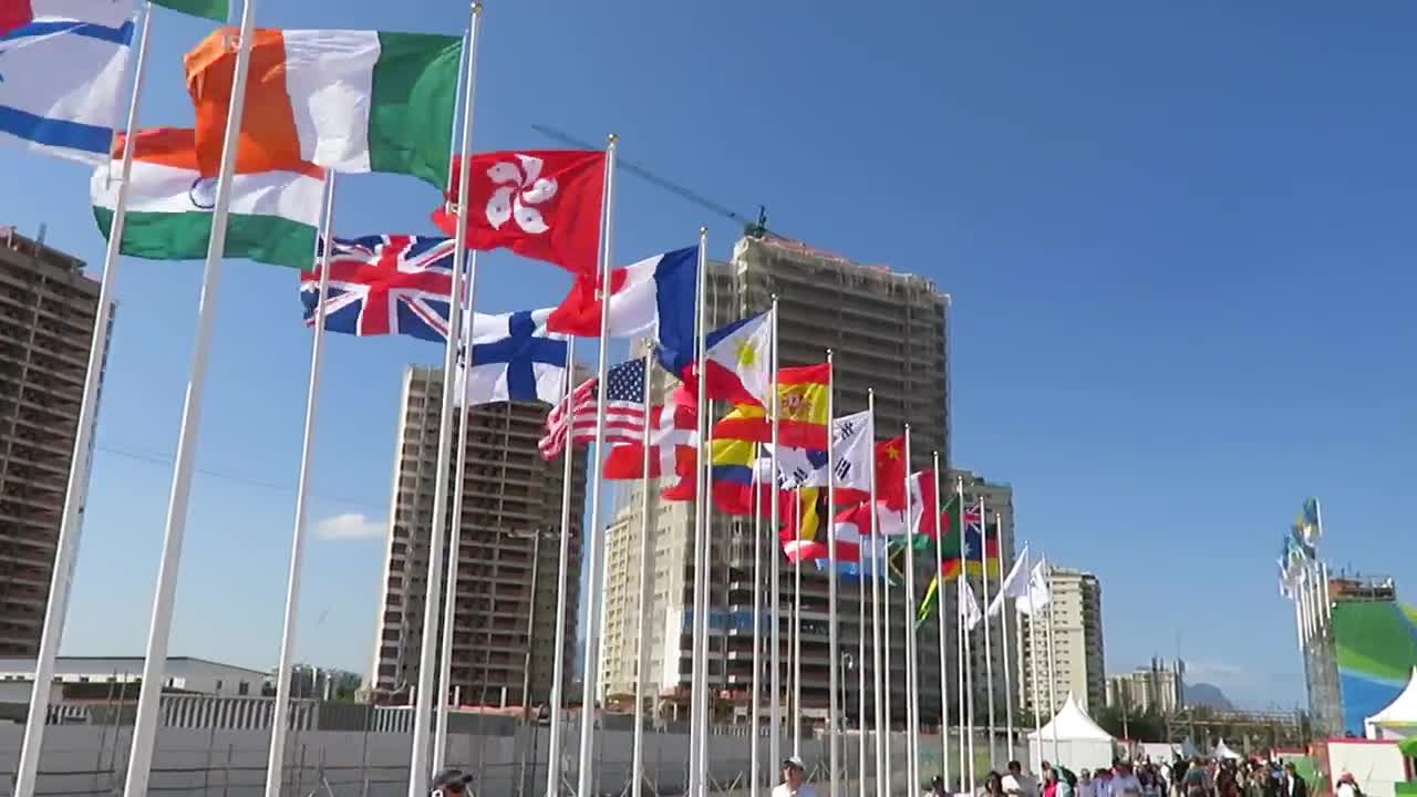 Nation & Olympic Flags Blowing in the Wind 8-13-16