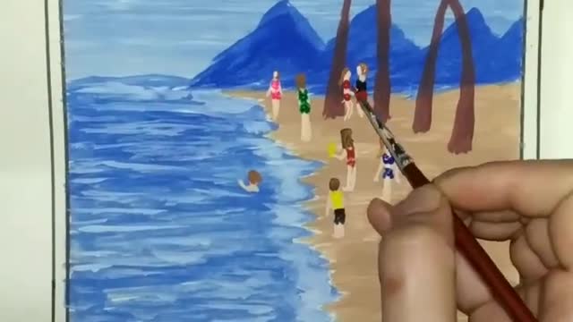 beach painting scenery _landscape painting #satisfying #trending #shorts #viral