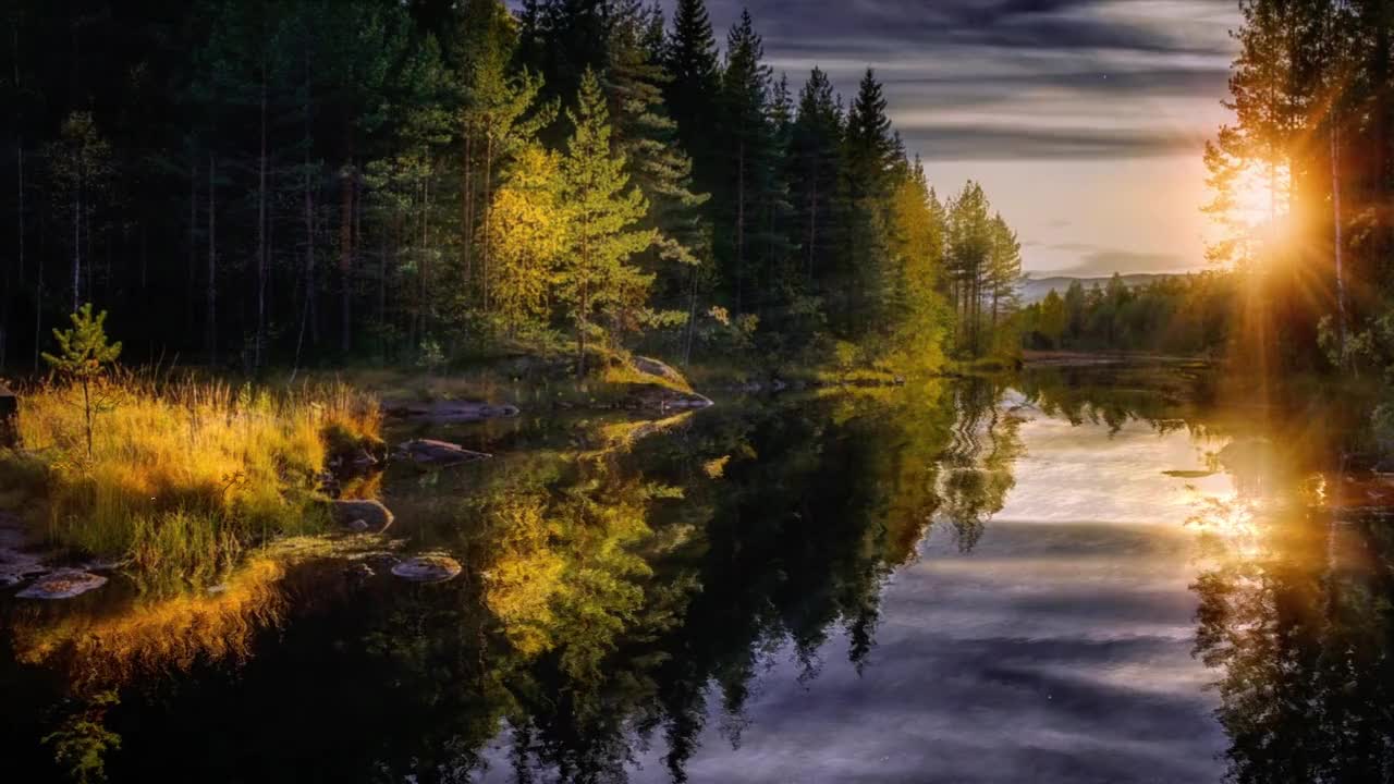 Sunset River Glowing Sunrays