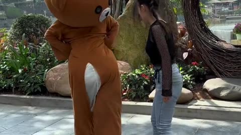 Teddy bear 🧸 flirting girls on road 😁😱