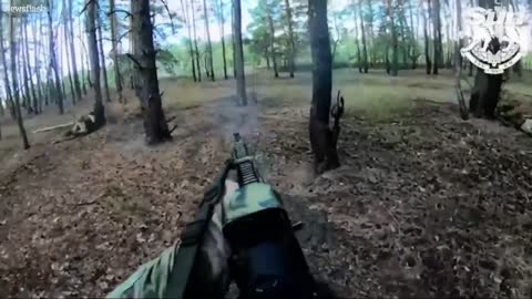 Ukrainian troops in close combat shoot out in the woods before Russian vehicle destroyed