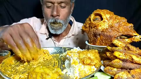 Eating Most Oily Mutton Fat Curry,Hot Spicy Mutton Head Curry || Fish Fry With Rice || Asmr Eating