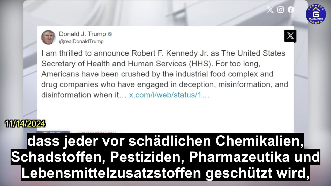 【DE】Trump ernennt Robert F. Kennedy Jr. offiziell zum US-Minister für Gesundheit und Human Services.