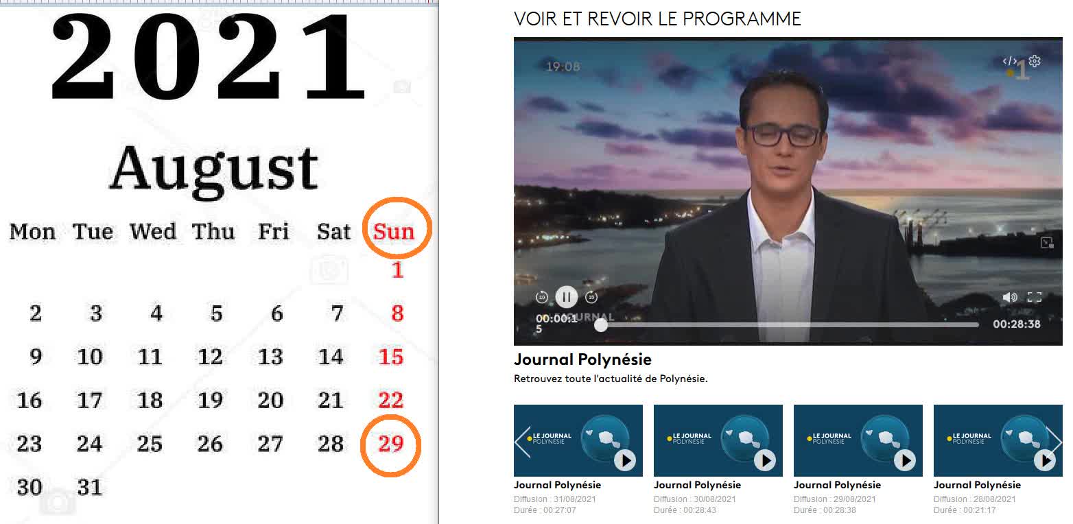 JT de Polynésie 1ere du dimanche 29 (ou 27 ?) août 2021