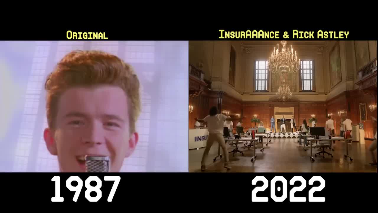 "Never Gonna Give You Up" (1987 VS 2022) Side-by-side Comparison | Rick Astley & InsurAAAnce