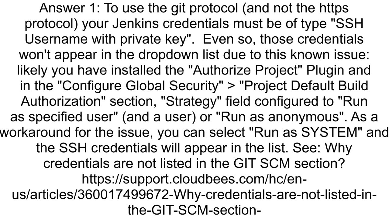 Jenkins does not show configured git credentials