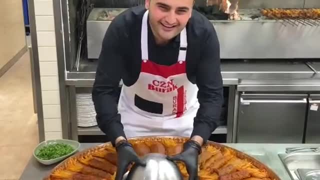 Pasta kabab made by a Turkish chef burak