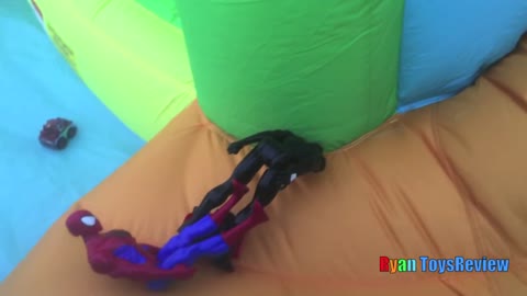 HUGE EGGS Surprise Toys Challenge with Inflatable water slide