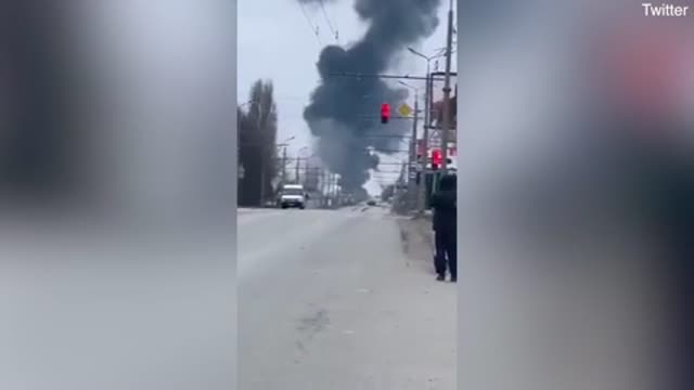 Smoke cloud rises high into Kharkiv sky after reports of airstrike