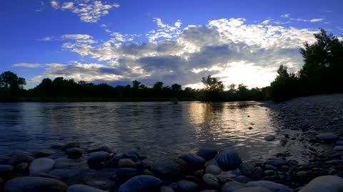 Sunset River Clouds Water Sky Sun Nature Plant