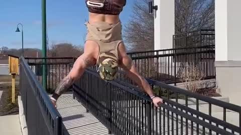 When the weather starts to warm up and you get the #handstand feels 🙃🙃 #AirPodsJUMP #beastmode