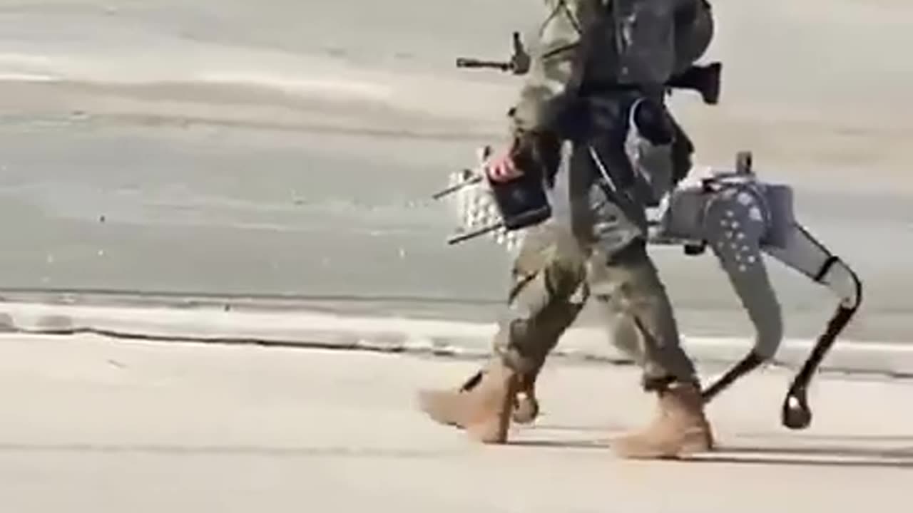 Chinese PLA Soldier Taking His Armed Robot Dog