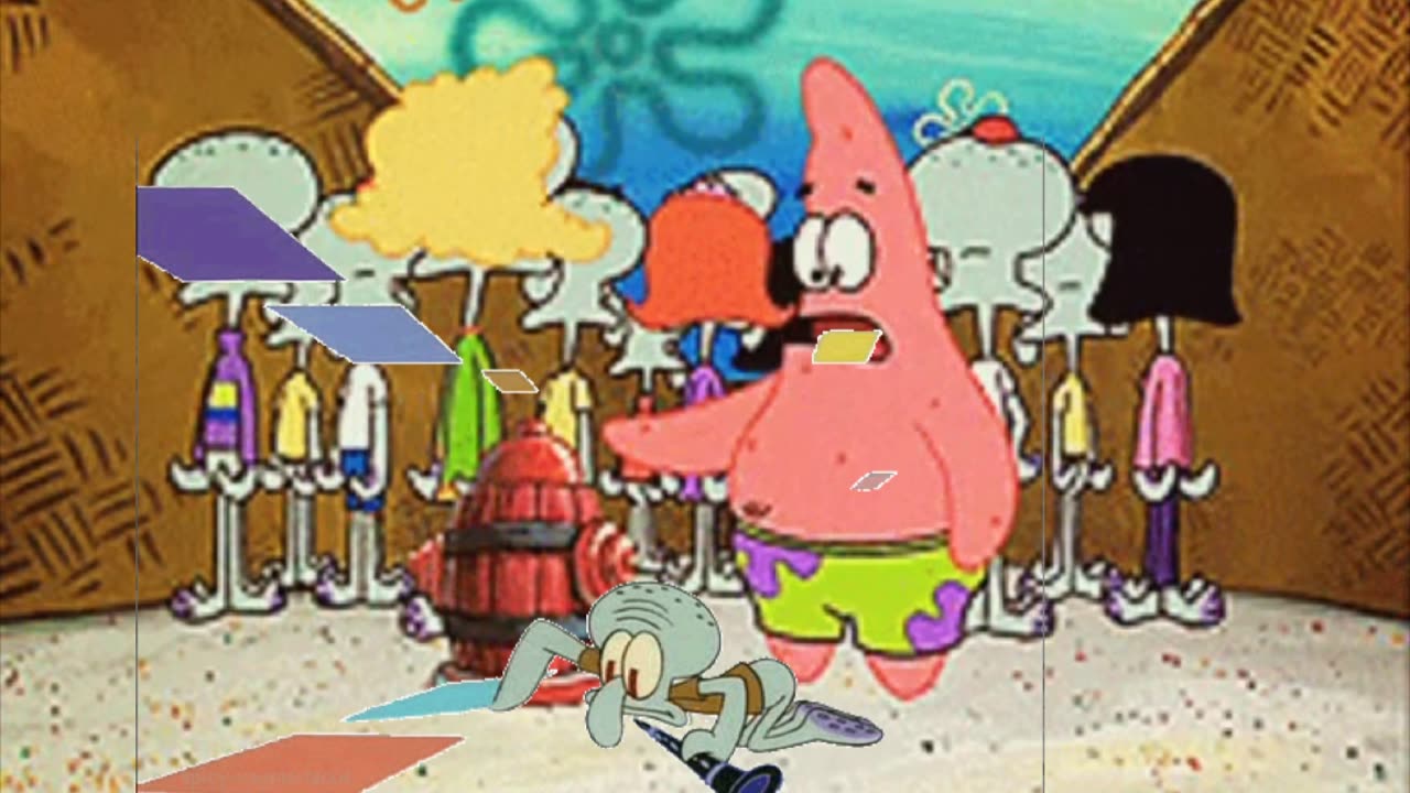 Squidward Is Playing With Tiles While Patrick Talks To A Fire Hydrant